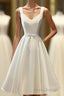 Simple V Neck White Short Formal Prom Dresses, White Homecoming Dresses