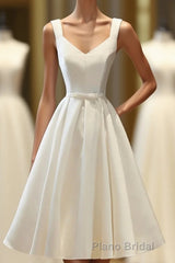 Simple V Neck White Short Formal Prom Dresses, White Homecoming Dresses