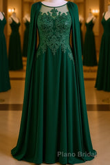 Dark Green A-Line Lace Appliques Chiffon Formal Prom Dresses