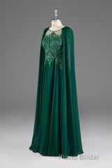A-Line Chiffon Floor Length Mother of The Bride Dresses with Detachable Cape