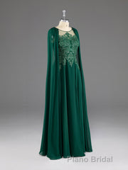 A-Line Chiffon Floor Length Mother of The Bride Dresses with Detachable Cape