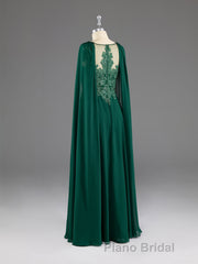 A-Line Chiffon Floor Length Mother of The Bride Dresses with Detachable Cape