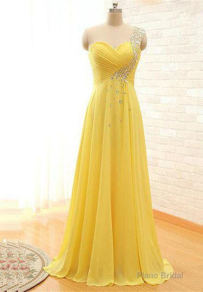 Floor-Length/Long A-Line/Princess One Shoulder Beading Chiffon Prom Dresses Main image