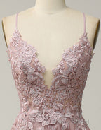 A-Line Tulle Spaghetti Straps Appliques Long Formal Prom Dresses with Alit