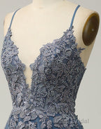 A-Line Tulle Spaghetti Straps Appliques Long Formal Prom Dresses with Alit