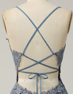 A-Line Tulle Spaghetti Straps Appliques Long Formal Prom Dresses with Alit