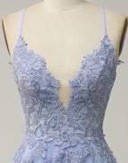 A-Line Tulle Spaghetti Straps Appliques Long Formal Prom Dresses with Alit