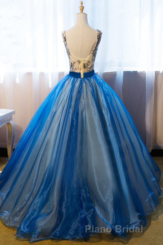 UniqueDressess Puffy V Neck Organza Applique Modest Formal Prom Dresses Evening Dresses Secondary image