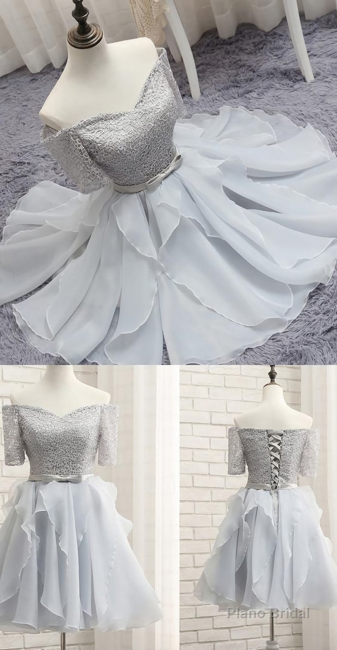 Short Silver Party Homecoming Dresses With Bowknot Lace Up Mini Great Prom Dresses, B0272 Main image