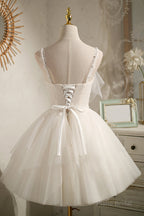 Ivory V Neck Spaghetti Straps Beading Short Homecoming Dresses