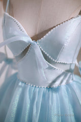 Cute Sky Blue Beading Bowknot Short Princess Homecoming Dresses