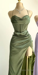 straps mermaid long Prom Dresses Formal Prom Dresses with side slit and cowl neck
