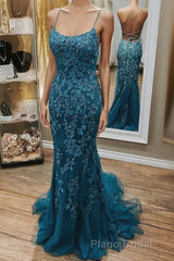Mermaid Teal Lace Backless Mermaid Dark Teal Lace Long Formal Prom Dresses Long Formal Evening Dresses