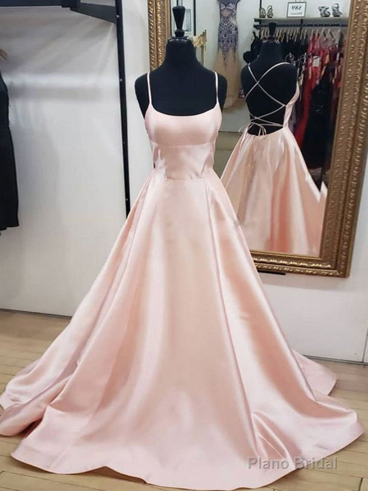 Light Pink Satin Long Prom Dress,Open Back Formal Graduation Dresses Main image