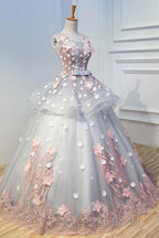 Gorgeous Ball Gown Sleeveless Appliques Long Formal Prom Dresses Quinceanera Dresses