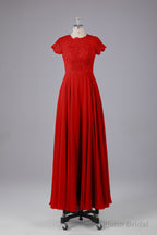 Beautiful A-Line Cap Sleeves Long Bridesmaid Dresses With Pockets