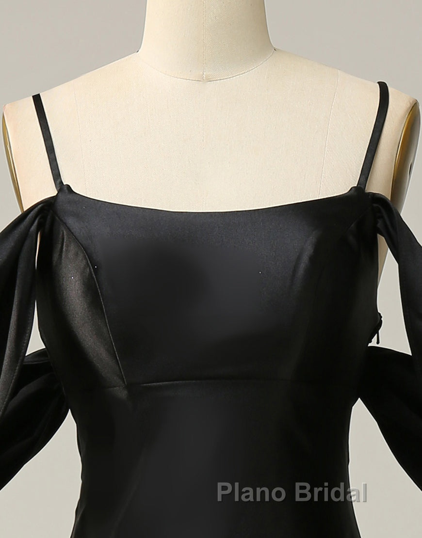 Black Off The Shoulder Criss-Cross Back Long Satin Formal Prom Dresses