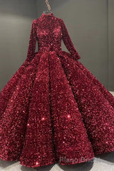Glitter High Neck Open Back Lace Up Ball Gown Formal Prom Dresses