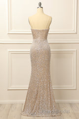 Silver Sequins Long Formal Prom Dresses with Slit