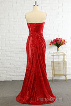 Sheath Sweetheart Red Sequins Formal Prom Dresses with Sequins