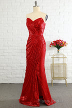 Sheath Sweetheart Red Sequins Formal Prom Dresses with Sequins
