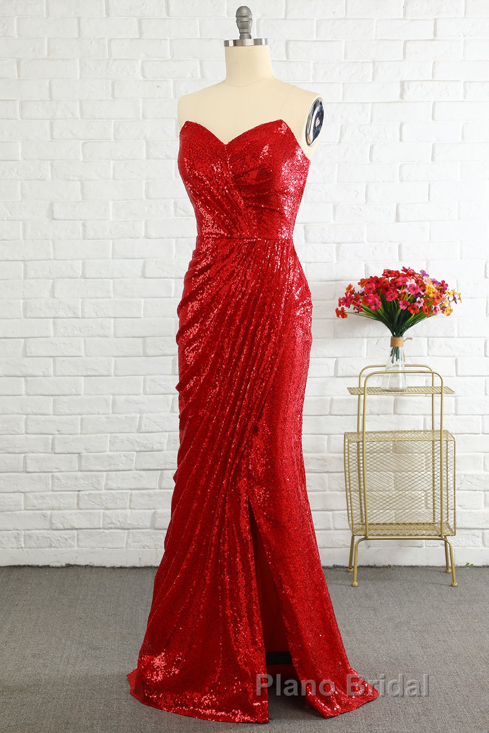 Sheath Sweetheart Red Sequins Formal Prom Dresses with Sequins