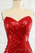 Sheath Sweetheart Red Sequins Formal Prom Dresses with Sequins
