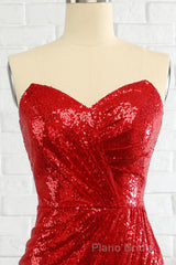 Sheath Sweetheart Red Sequins Formal Prom Dresses with Sequins
