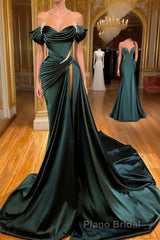 Stunning Off-the-Shoulder Mermaid Formal Prom Dresses Ruffles With High Split