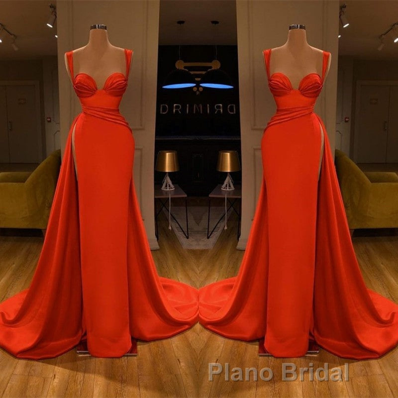 Beautiful Red Starps Sweetheart Long Formal Prom Dresses With Split