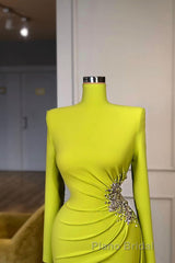 Ginger yellow High-neck Long-sleeves Metallic Beaded Mermaid Formal Prom Dresses
