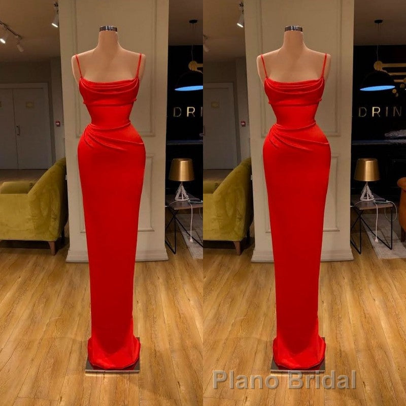 Spaghetti starp Front-ruffle Orange Sheath Formal Prom Dresses Secondary image