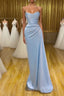 Unique Cross Sweetheart Light Blue Soft-pleated Long Formal Prom Dresses