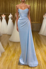 Unique Cross Sweetheart Light Blue Soft-pleated Long Formal Prom Dresses