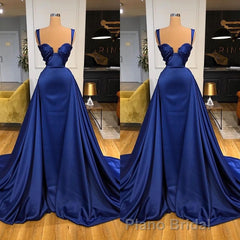 Chic Royal Blue Straps Sweetheart Formal Prom Dresses Overskirt With Detachable Train