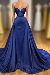 Chic Royal Blue Straps Sweetheart Formal Prom Dresses Overskirt With Detachable Train