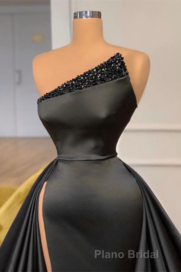 Sexy Black Beadings Formal Prom Dresses Long With Split On Sale Secondary image