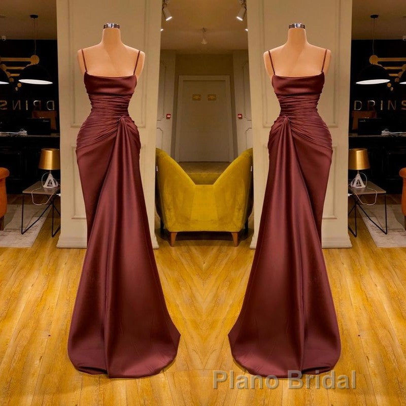 Burgundy Spaghetti-Straps Mermaid Ruffles Formal Prom Dresses Long Secondary image