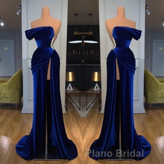 Off-the-Shoulder Mermaid Long Formal Prom Dresses With Split