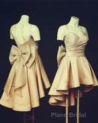 High Low Style Sweetheart Bow Back Satin homecoming Dresses