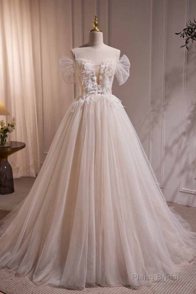 Charming Ivory A-Line Ball Gown Tulle Long Wedding Dresses Main image