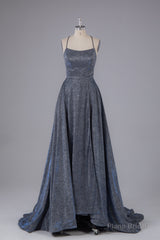 Charming Spaghetti Straps Open Back Sweep Train Prom Dress