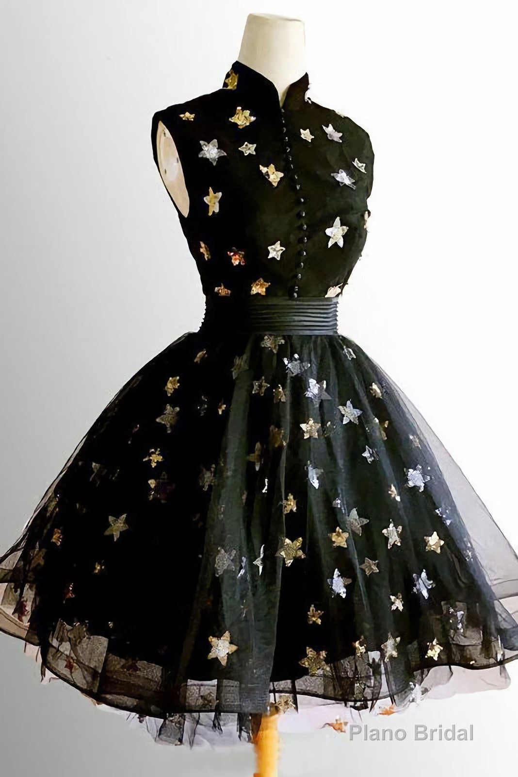 Chic A Line High Neck Black Straps Short Prom Dresses, Cute Homecoming Dresses Main image