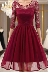 Classy Short Vintage Maroon Formal Prom Dresses with Sleeves