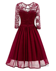Classy Short Vintage Maroon Formal Prom Dresses with Sleeves