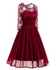 Classy Short Vintage Maroon Formal Prom Dresses with Sleeves