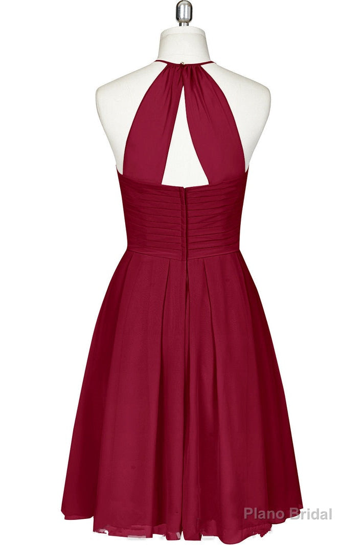 Cute Halter Burgundy Chiffon Knee Length Bridesmaid Dress Secondary image