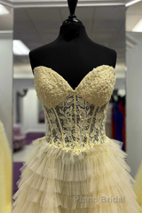 Cute Sweetheart Lace Appliques Tulle Long Formal Prom Dresses