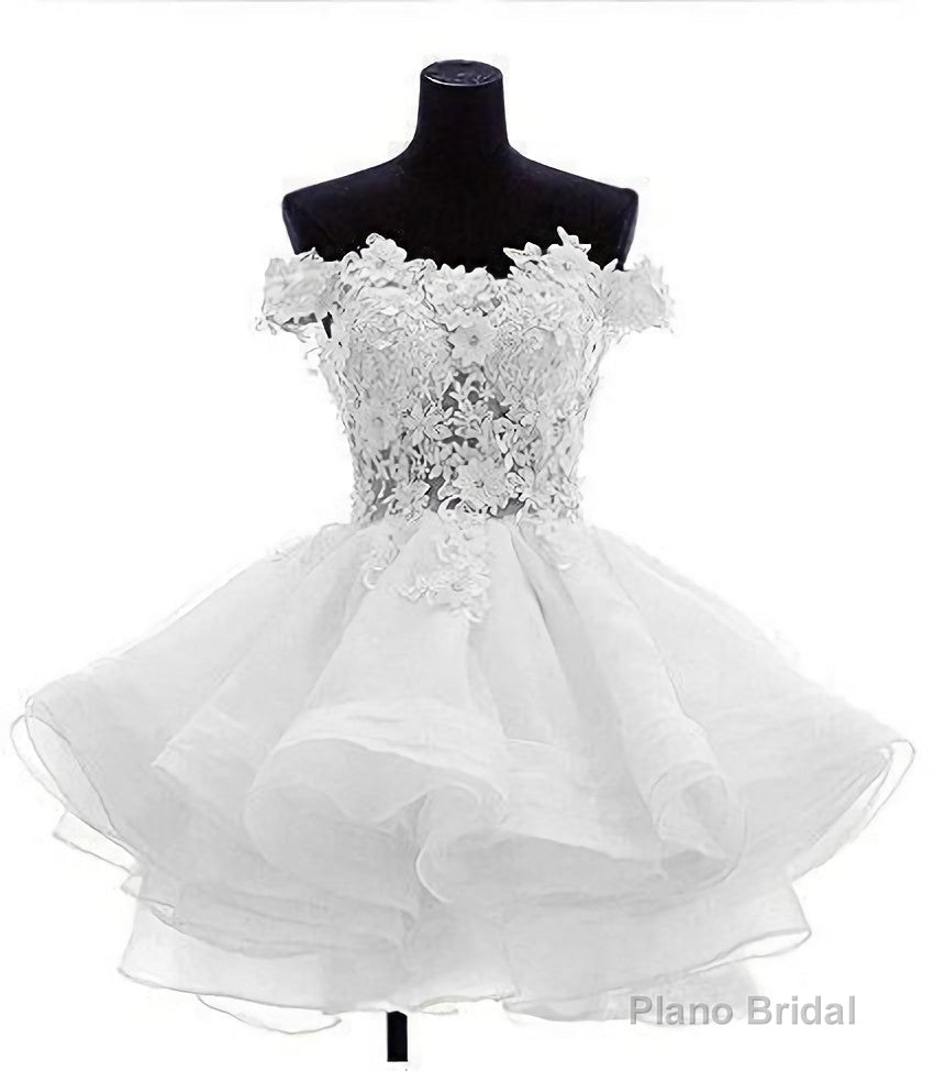 Cute Off The Shoulder Homecoming Dresses, Ivory Lace Beaded Homecoming Dresses Main image