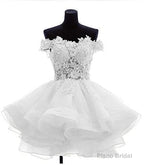 Cute Off The Shoulder Homecoming Dresses, Ivory Lace Beaded Homecoming Dresses